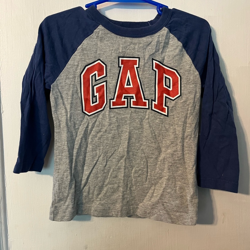 GAP Long Sleeve Blue and Gray Tee with Logo